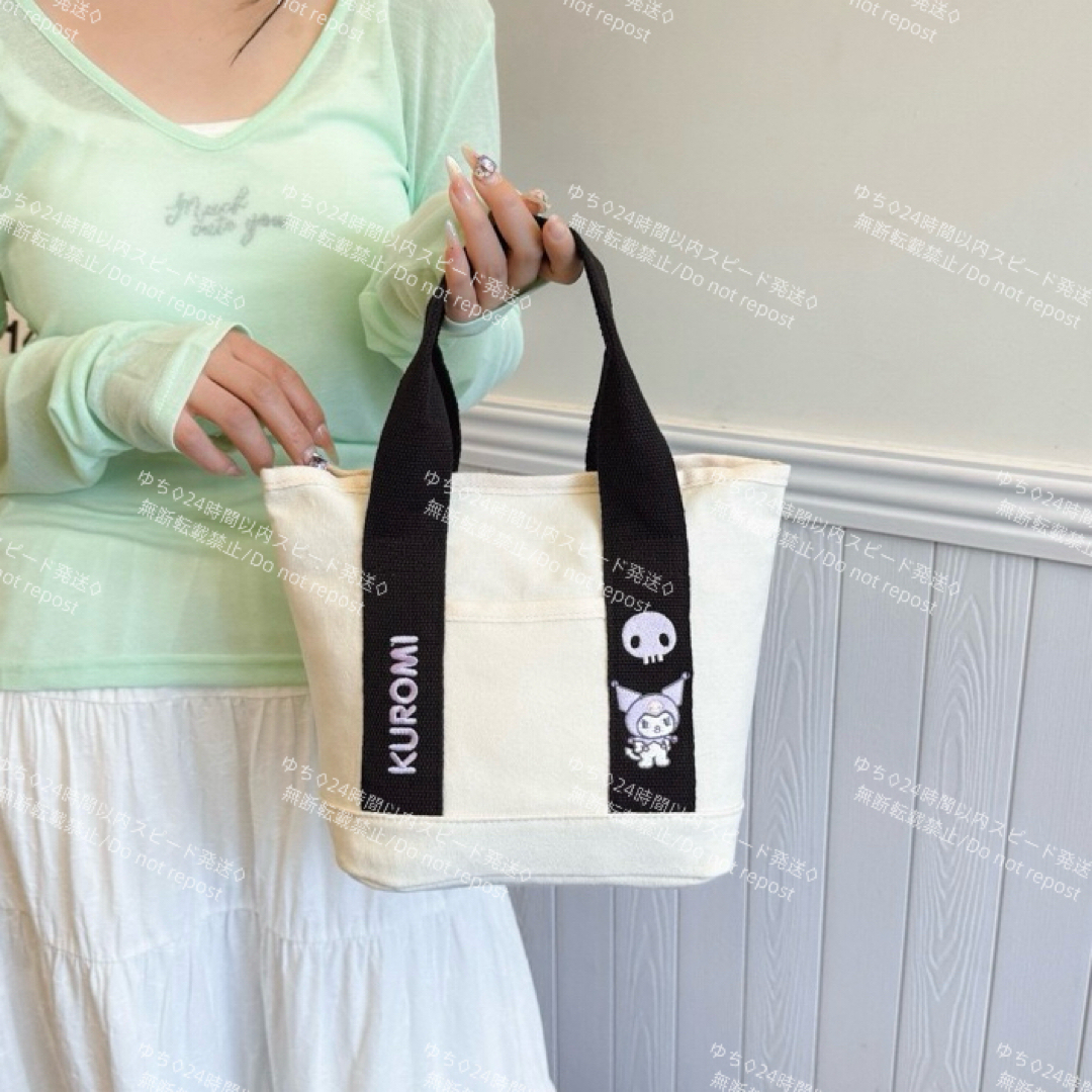 海外限定 サンリオ トートバッグ ハンドバッグ サブバッグ ランチバッグ 手提げ シンプル オシャレ 可愛い クロミ_画像4