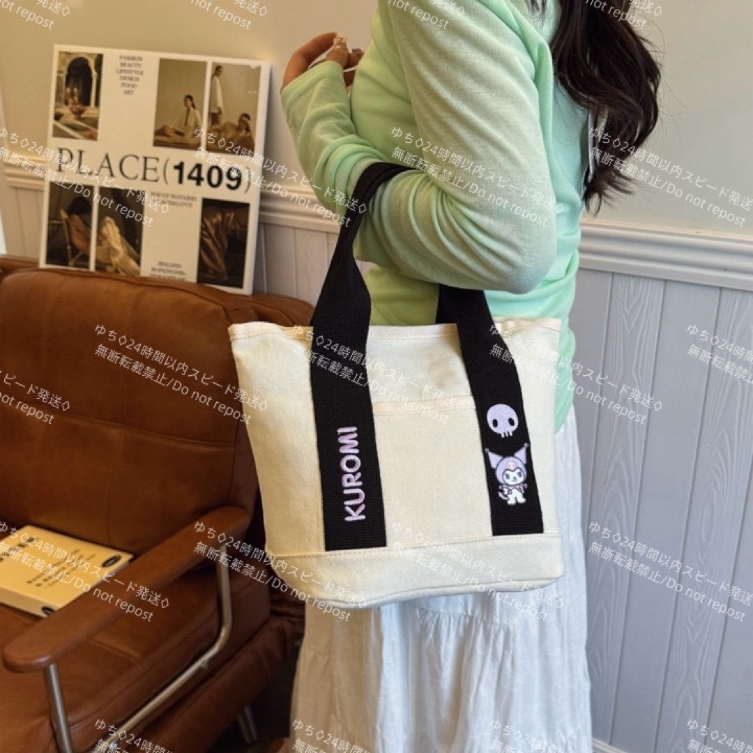 海外限定 サンリオ トートバッグ ハンドバッグ サブバッグ ランチバッグ 手提げ シンプル オシャレ 可愛い クロミ_画像5