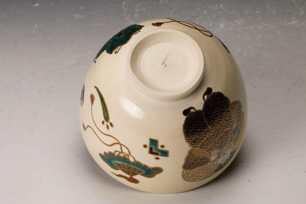 恵比寿大黒姿茶碗 祥平造 【新品未使用箱付き】 SAG】杉田祥平 清閑寺窯 色絵恵比寿大黒の姿画茶碗 共箱 共布