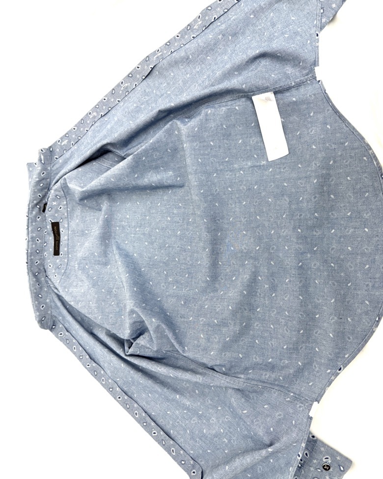 7F0812【本物保証】ルイヴィトン シャツ 長袖 モノグラム LV ペイズリー 柄 ブルー XS メンズ RM151M LOUIS VUITTON