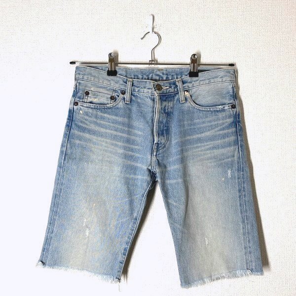 green グリーン 加工 デニム ショートパンツ 29 インディゴ ショーツ KA2087_画像1