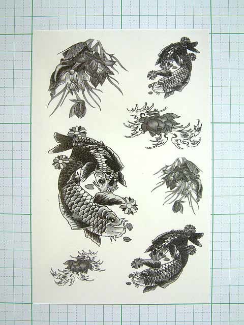 //*◆ TATTOO タトゥー シール 刺青 入墨 デザイン 鯉 コイ カープ 魚 ワンポイント ◆_画像1