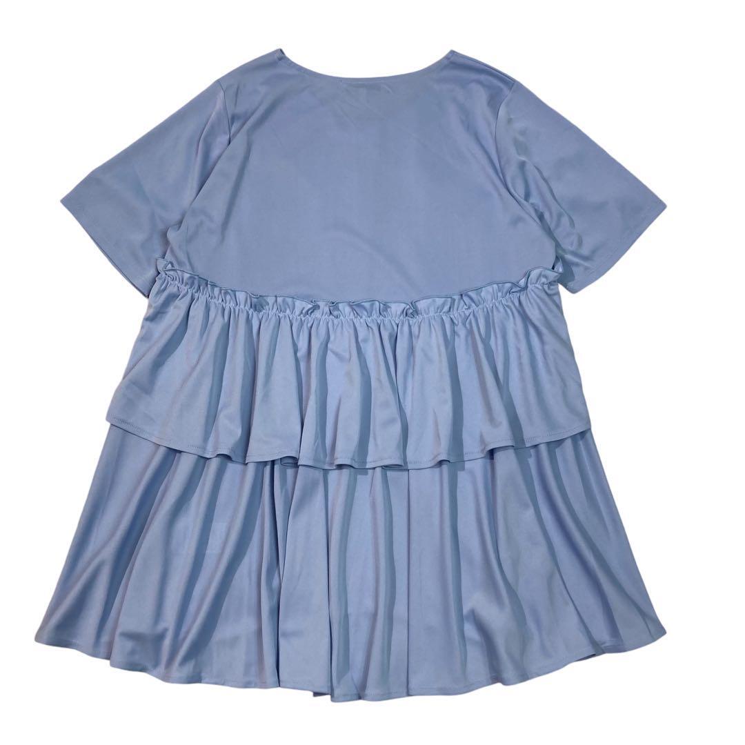 【size L】新品未使用　シーズンリーズン　後ペプラムチュニック　水色 size L】新品未使用 シーズンリーズン 後ペプラムチュニック