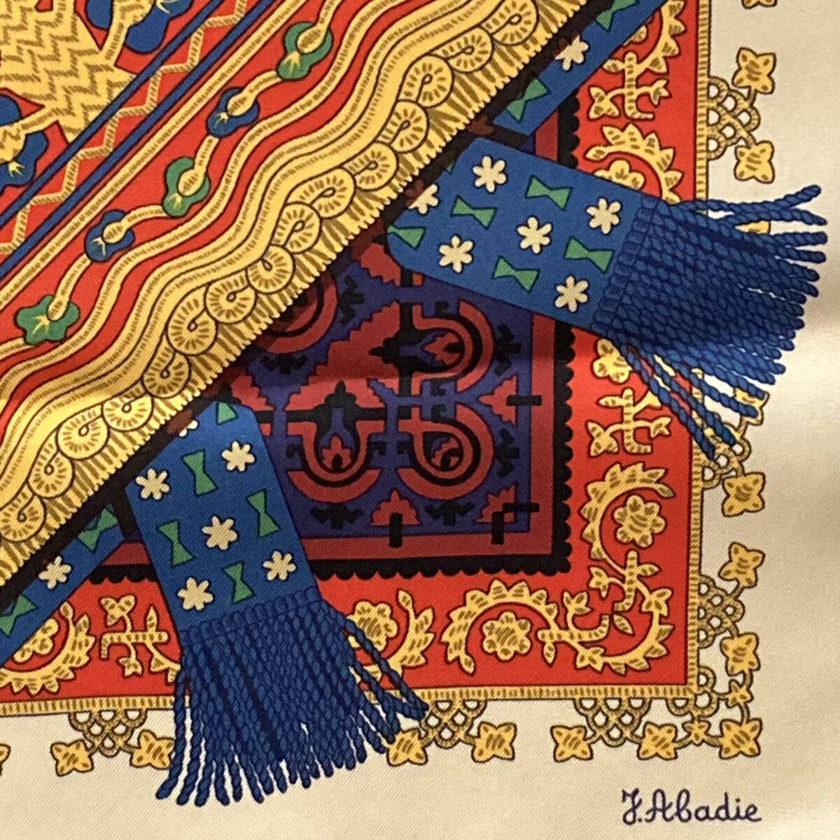 【美品】 HERMES エルメス スカーフ カレ90 Brins d'or 金の若枝 シルク100％ ネイビー他 高級 人気 ブランド 稀少 レア コレクターズ_画像6