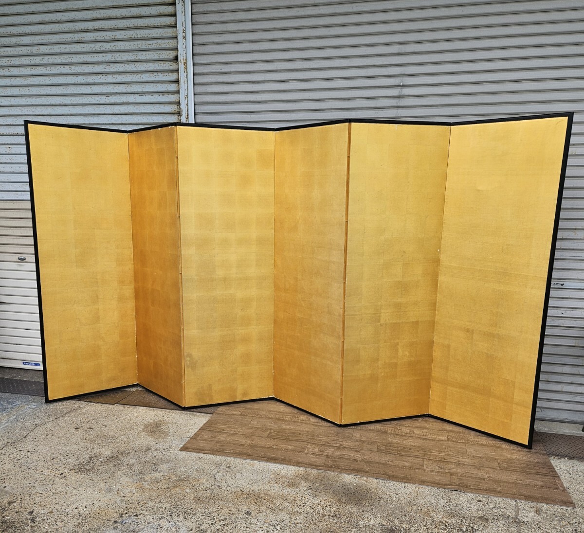 古い金屏風 大型 無地 六曲一双 一対 衝立 間仕切り パーテーション japan antique 古い金屏風 大型 無地 六曲一双 一対 高さ約175cm