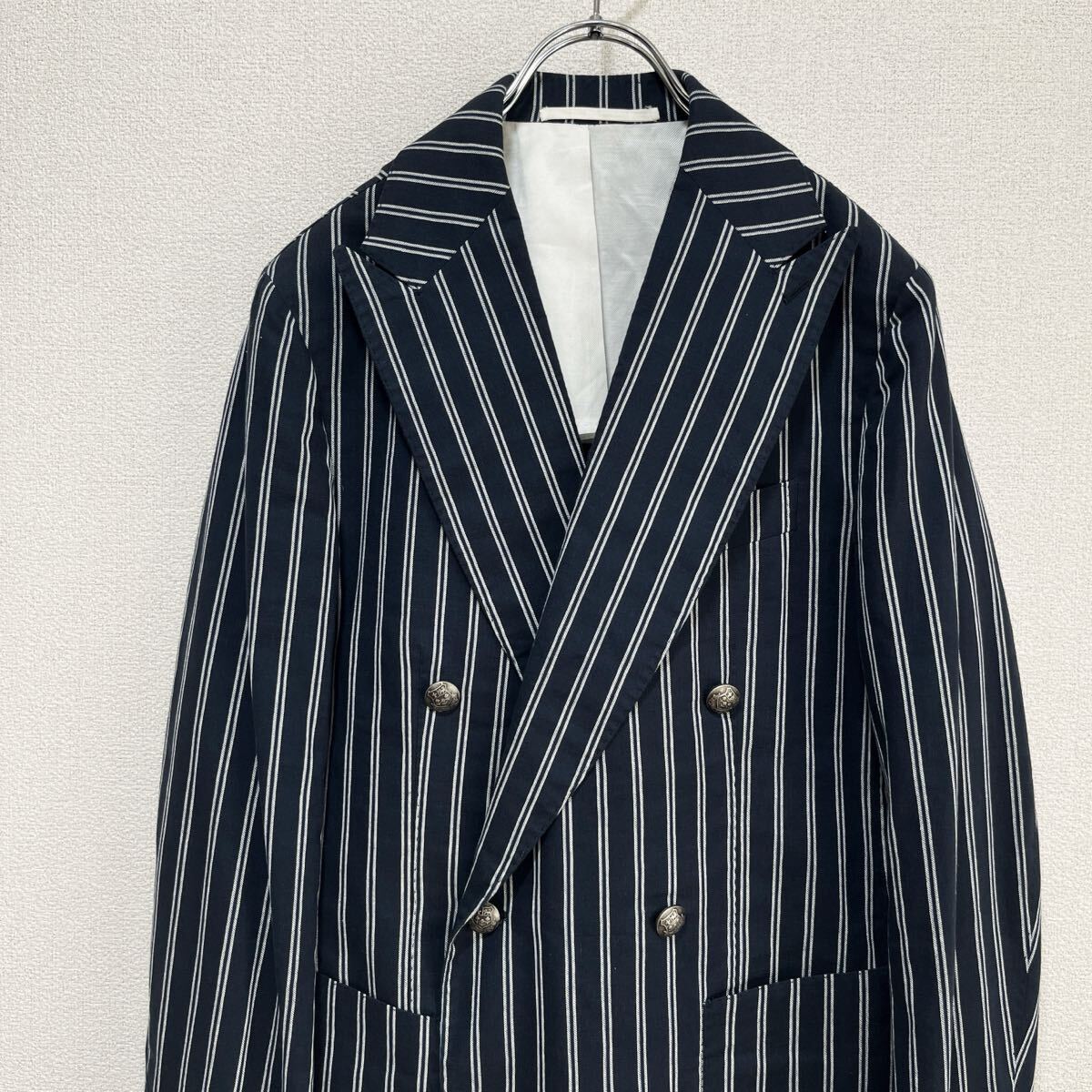 【高級】Stile Latino コットンリネン ストライプ ジャケット 46_画像4
