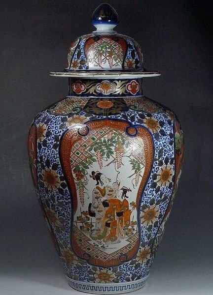 古伊万里 特大 沈香壺62cm 色絵鳳凰花鳥骨董品古美術品 蓋付き壺 1623N01*07B△古伊万里 染錦色絵金彩 白龍鳳凰乙女桐牡丹藤花文