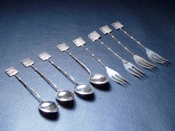 銀製品 スプーン フォーク セット silver MS ヴィンテージ 6031H11*7B△SILVER刻印 銀製 スプーン フォーク 8本セット 総