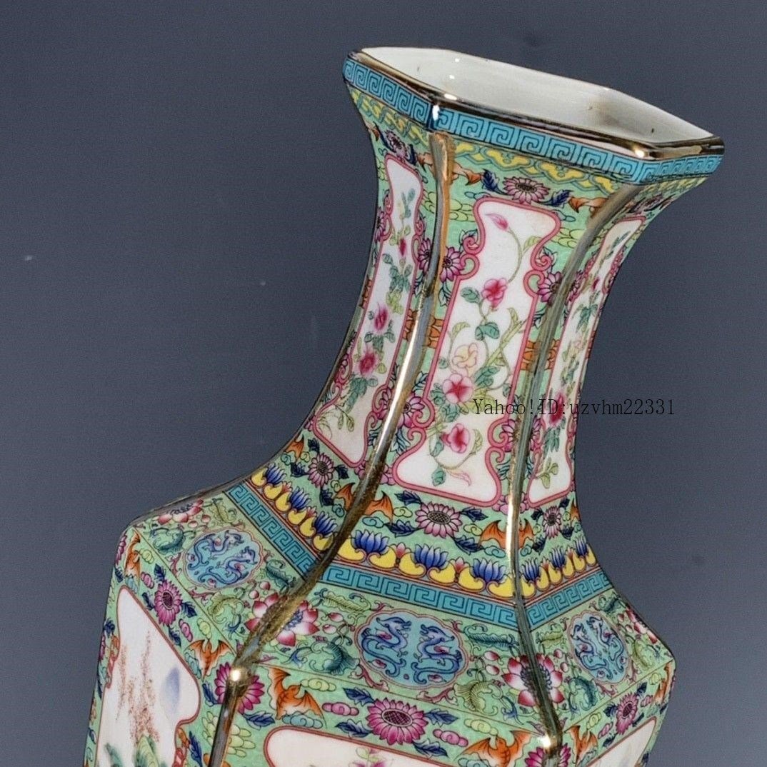 パステルとエナメル花動物六角花瓶 景徳鎮 陶磁器 装飾品 工芸品 美術品 置物 パステルとエナメル花動物六角花瓶 景徳鎮 陶磁器 装飾品 工芸品