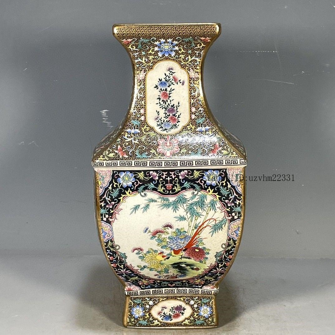 清乾隆琺瑯彩花鳥図紋四方賞瓶 景徳鎮 陶磁器 装飾品 工芸品 美術品 置物 清乾隆琺瑯彩花鳥図紋四方賞瓶 景徳鎮 陶磁器 装飾品