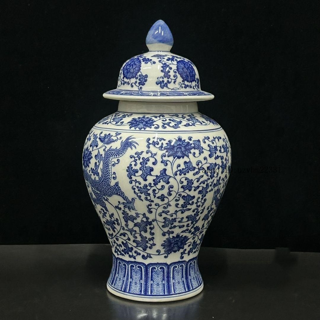 景徳鎮 青花磁器 竜紋将軍貯蔵缶 装飾品 現代工芸品 美術品 置物 景徳鎮 青花磁器 竜紋将軍貯蔵缶 装飾品 現代工芸品 美術