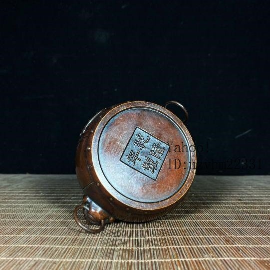 銅器 重工 彫刻 獅環耳独角鼓面薫香炉 工芸品 美術品 置物 銅器 重工 彫刻 獅環耳独角鼓面薫香炉 工芸品 美術品 置物(銅製