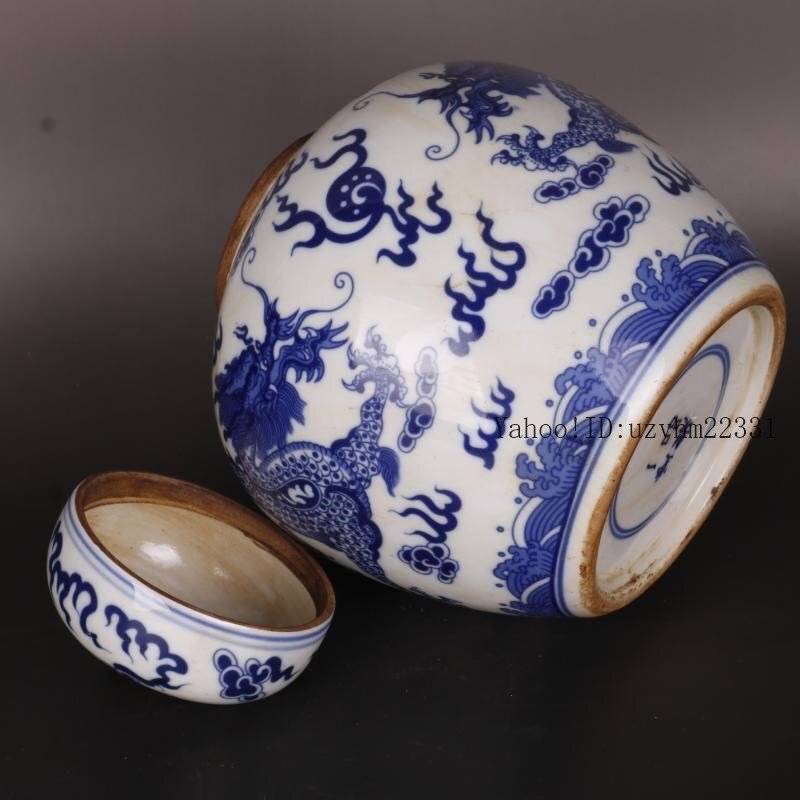 青花双龍戯珠紋蓋缶 景徳鎮 陶磁器 装飾品 現代工芸