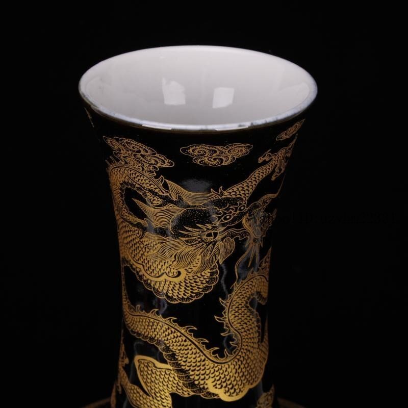 烏金龍紋賞瓶 景徳鎮 陶磁器 装飾品 現代工芸品美術品 置物 烏金龍紋賞瓶 景徳鎮 陶磁器 装飾品 現代工芸品美術品