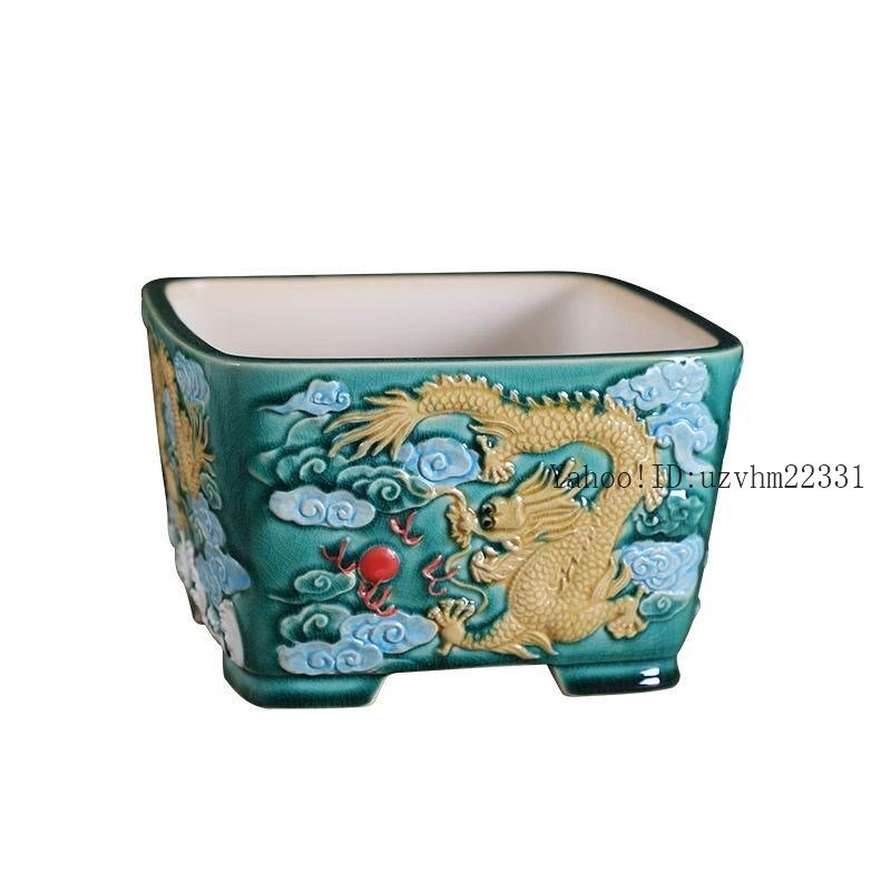 レリーフ竜丸角四方鉢 多肉菖蒲盆栽 植木鉢 小品盆栽鉢 大品盆栽鉢 レリーフ竜丸角四方鉢 多肉菖蒲盆栽 植木鉢 小品盆栽鉢 大品盆栽