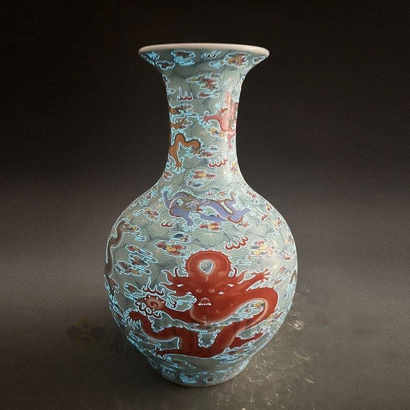 琺瑯彩竜紋帯夜光賞瓶 景徳鎮 陶磁器 現代工芸品 美術品 装飾品 置物 清雍正琺瑯彩竜紋帯夜光賞瓶 景徳鎮 陶磁器 装飾品