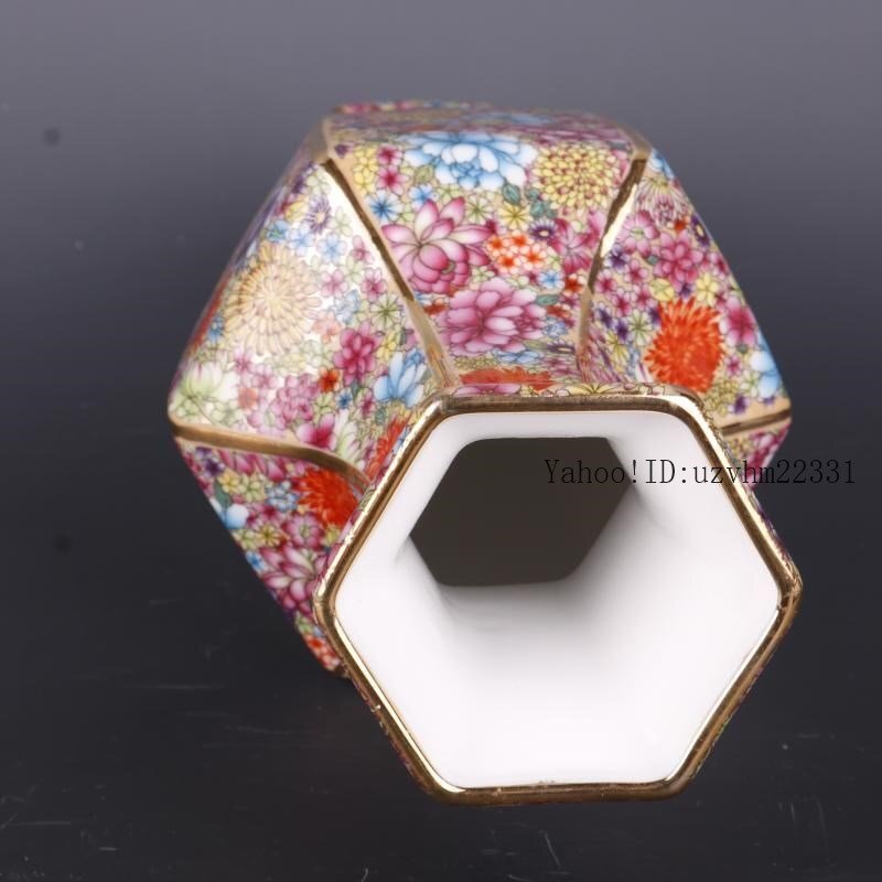 清乾隆蒔金琺瑯彩万花柄六方花瓶 陶磁器 装飾品 現代工芸品美術品 置物 Yahoo!オークション - 清乾隆蒔金琺瑯彩万花柄六方花瓶 陶磁器
