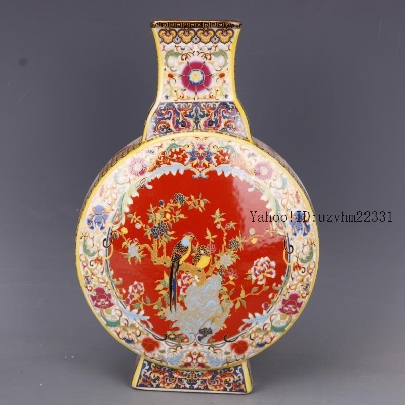 清雍正琺瑯彩花鳥四月抱月扁瓶 景徳鎮 陶磁器 装飾品 現代工芸品美術品 置物 Yahoo!オークション - 清雍正琺瑯彩花鳥四月抱月扁瓶 景徳鎮