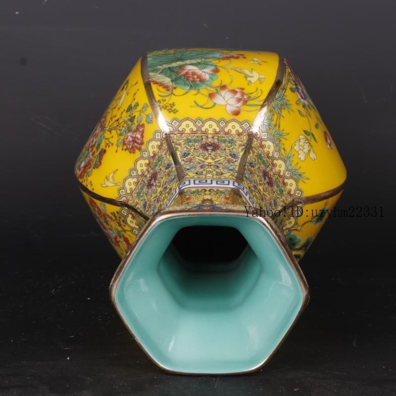 清乾隆蒔金琺瑯彩花鳥六方瓶 景徳鎮 陶磁器 装飾品 現代工芸品