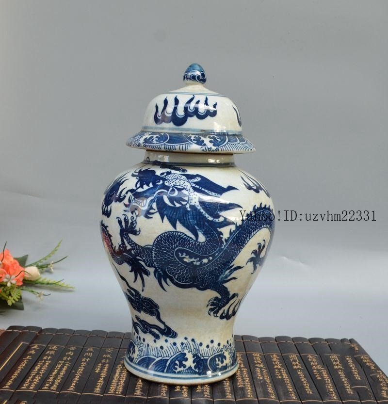 景徳鎮 青花磁器 竜紋将軍貯蔵缶 装飾品 現代工芸品 美術品 置物 清乾隆青花磁器龍紋将軍缶 景徳鎮 陶磁器 装飾品 現代工芸