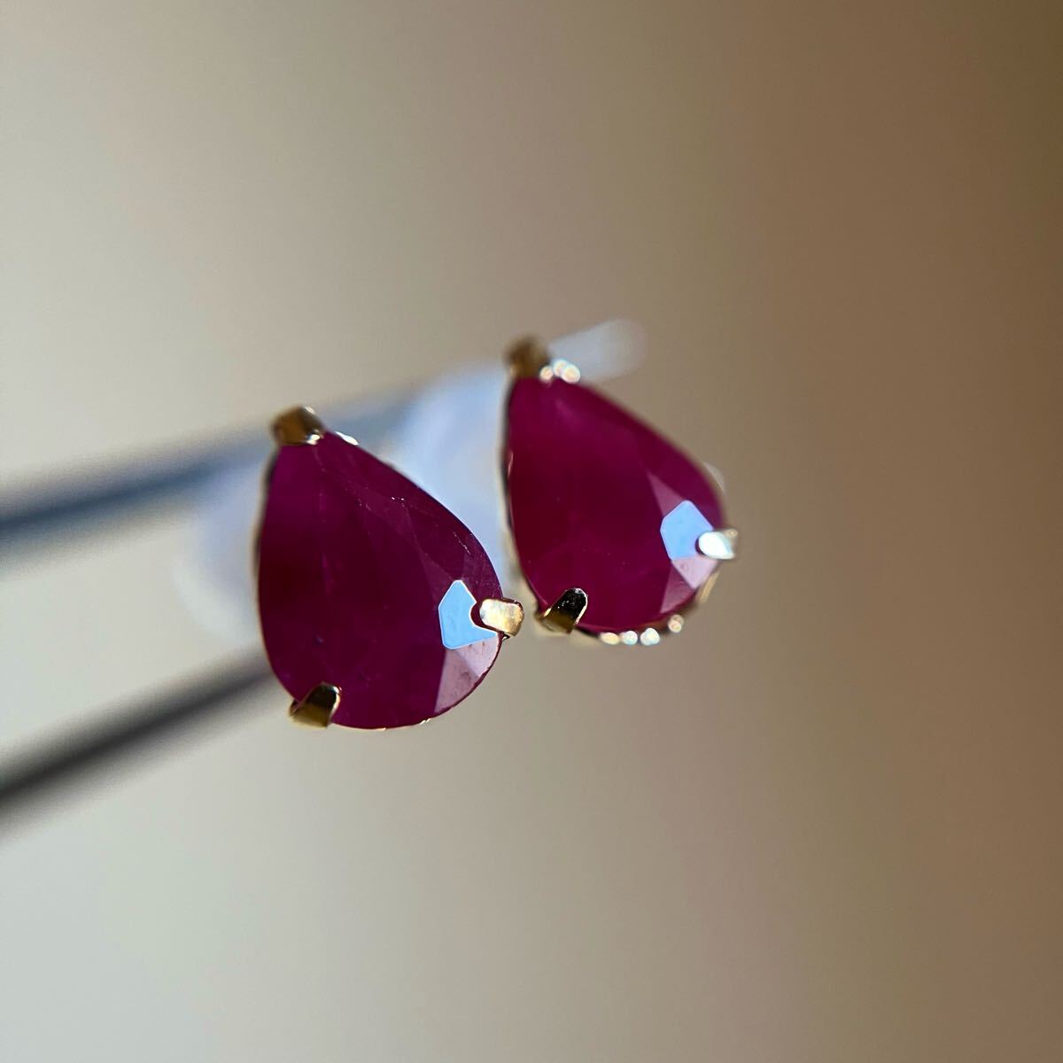 K18 天然石ルビー ペアシェイプ ピアス 18金イエローゴールド ruby pear_画像6