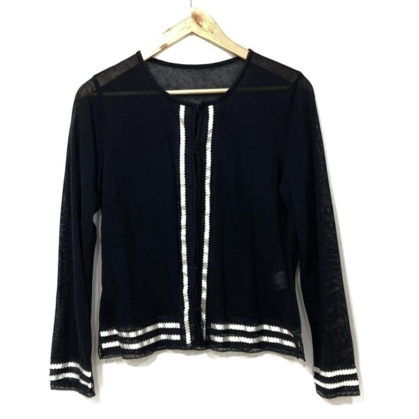 レリアン Leilian カーディガン サイズ11 M - 黒×白 レディース 長袖 美品 トップス_画像1