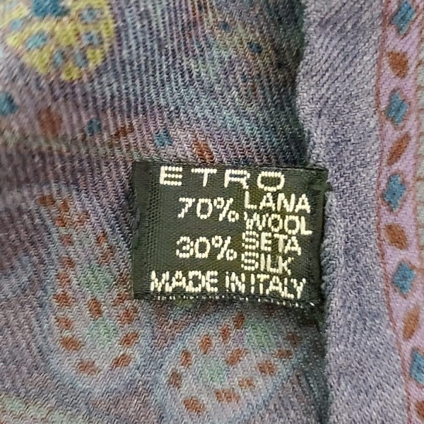エトロ ETRO ストール(ショール) - ウール、シルク パープル×ネイビー×マルチ ペイズリー柄/チェック柄 美品 マフラー_画像4