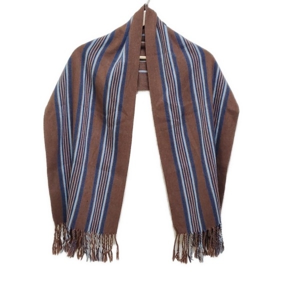  Salvatore Ferragamo FERRAGAMO/SalvatoreFerragamo - кашемир, шелк темно-коричневый × темно-синий × мульти- полоса прекрасный товар muffler 