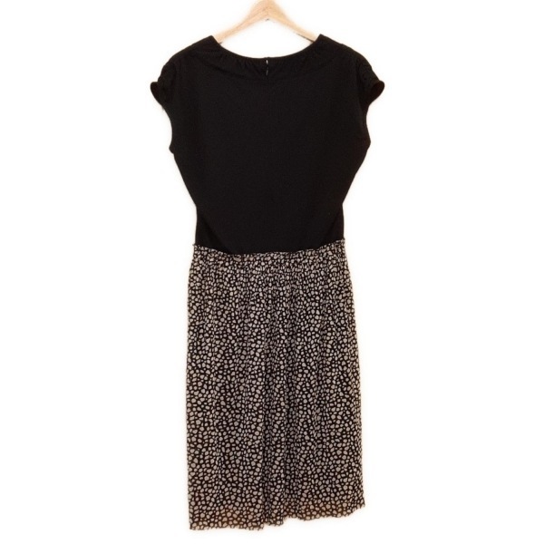 レリアン Leilian サイズ11 M - 黒×ベージュ レディース クルーネック/半袖/ひざ丈/異素材切替 美品 ワンピース_画像2