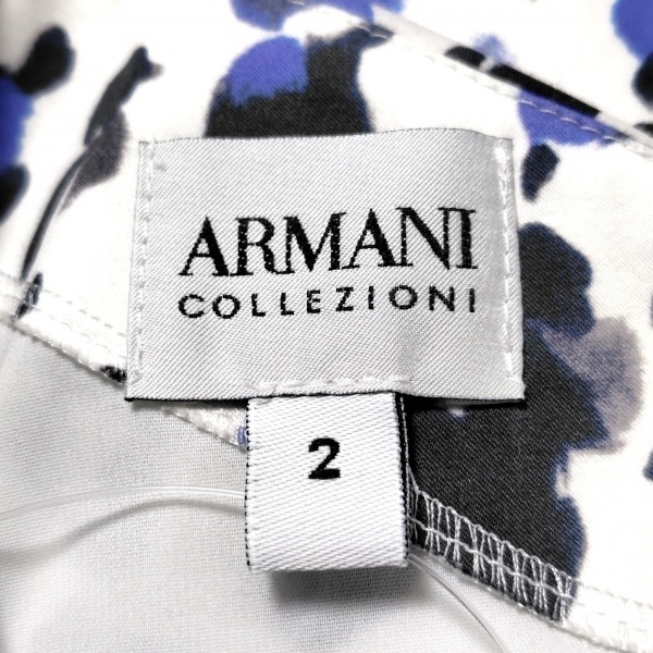アルマーニコレッツォーニ ARMANICOLLEZIONI サイズ2 M - 白×黒×ネイビー レディース クルーネック/半袖/ひざ丈 ワンピース