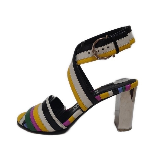  Salvatore Ferragamo FERRAGAMO/SalvatoreFerragamo сандалии 4 1/2 - кожа чёрный × белый × мульти- женский окантовка / выступающая подошва замена обивки settled 
