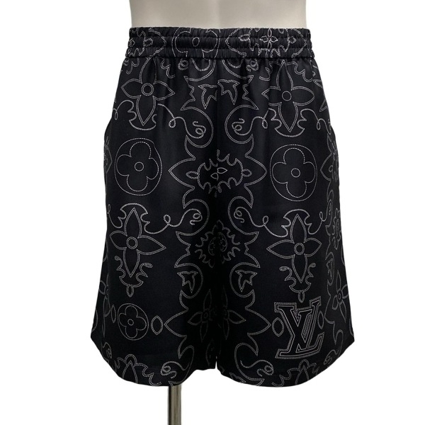ルイヴィトン LOUIS VUITTON ハーフパンツ サイズ50 XL 1AFWOP プリントシルクショーツ シルク 黒×白 メンズ 美品 ボトムス