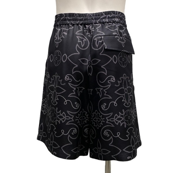 ルイヴィトン LOUIS VUITTON ハーフパンツ サイズ50 XL 1AFWOP プリントシルクショーツ シルク 黒×白 メンズ 美品 ボトムス