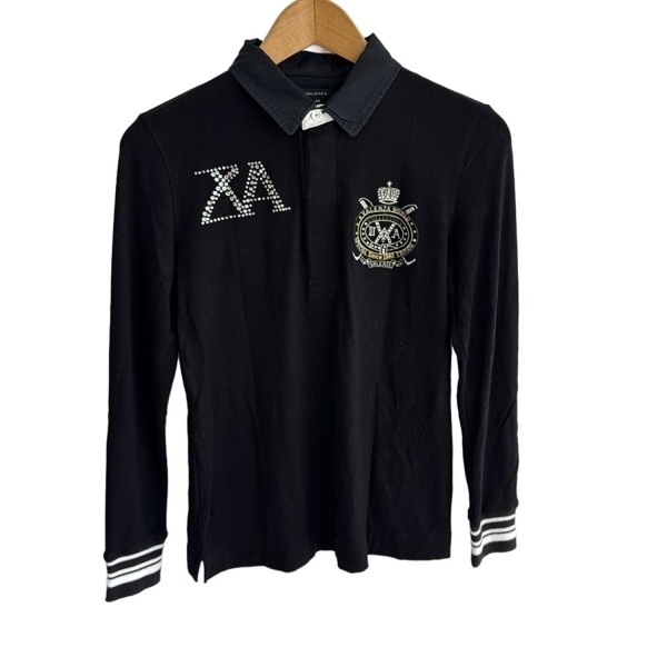 バレンザ VALENZA 長袖ポロシャツ サイズ40 M - 黒×白×クリア レディース ラインストーン/刺繍 トップス_画像1