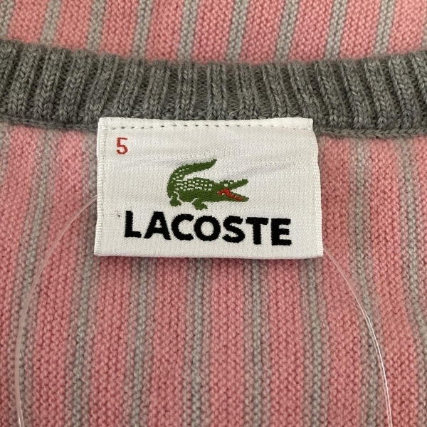 ラコステ Lacoste 長袖セーター/ニット サイズ5 XL - グレー×ピンク×ライトグレー メンズ Vネック/ストライプ トップス_画像3
