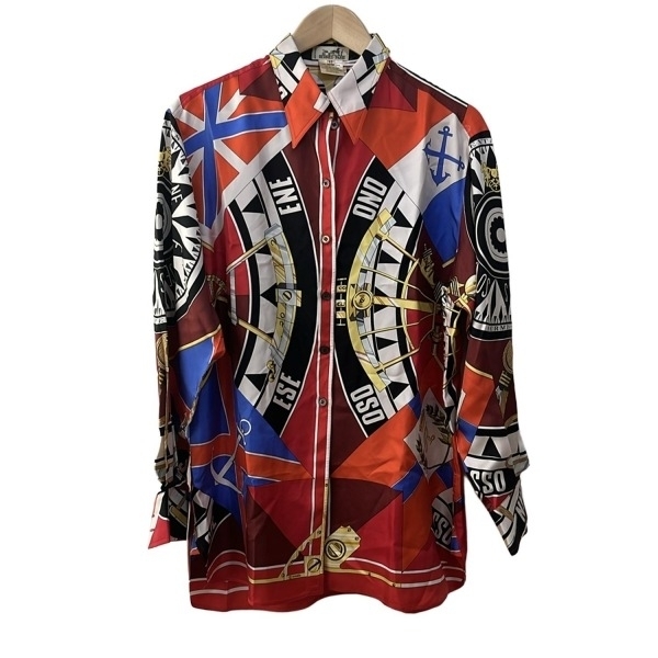 HERMES 長袖ブラウス エルメス HERMES 長袖シャツブラウス サイズ42 L - レッド