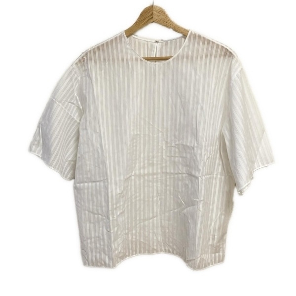 セオリー theory 半袖カットソー サイズM - 白 レディース ストライプ/シースルー トップス_画像1