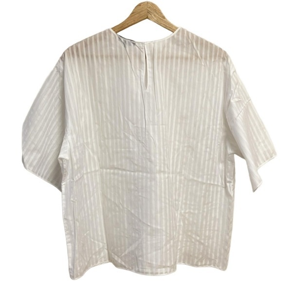 セオリー theory 半袖カットソー サイズM - 白 レディース ストライプ/シースルー トップス_画像2