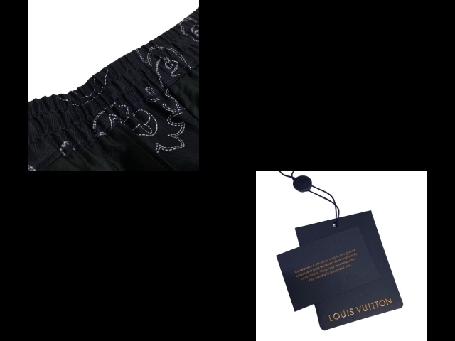 ルイヴィトン LOUIS VUITTON ハーフパンツ サイズ50 XL 1AFWOP プリントシルクショーツ シルク 黒×白 メンズ 美品 ボトムス