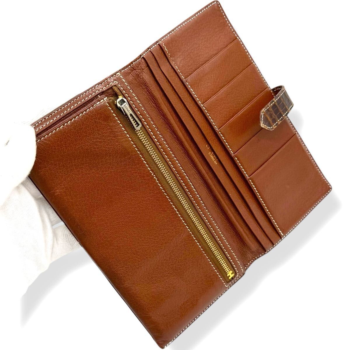 エルメス ベアーン シェーブル ロングウォレット エルメス HERMES 長財布 ベアン クロコダイル アリゲーター