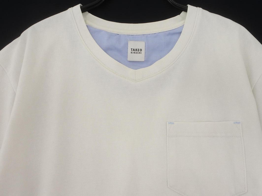 ネコポスOK TAKEO KIKUCHI タケオキクチ Vネック ポケット Tシャツ size2/白 ■◆ ☆ fga1 メンズ_画像2