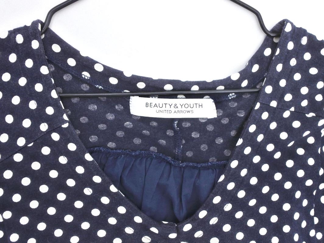 ネコポスOK BEAUTY & YOUTH ビューティ&ユース ユナイテッドアローズ ドット 切替 カットソー 紺x白 ■◆ ☆ fga2 レディース_画像2