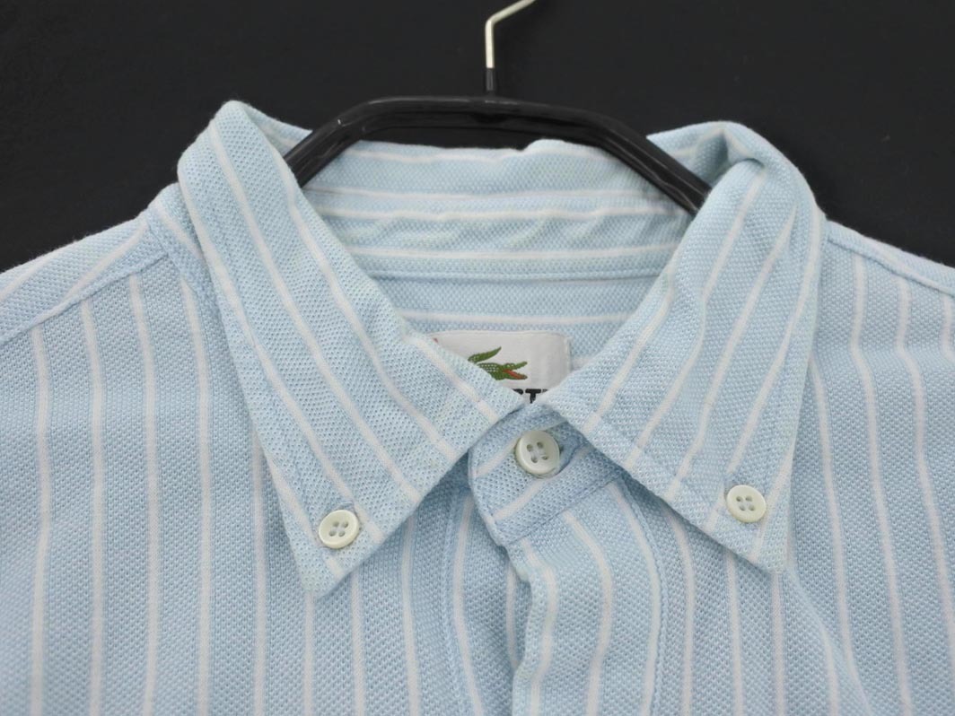 LACOSTE ラコステ ストライプ ポロシャツ size3/白ｘ水色 ■◆ ☆ fga3 メンズ
