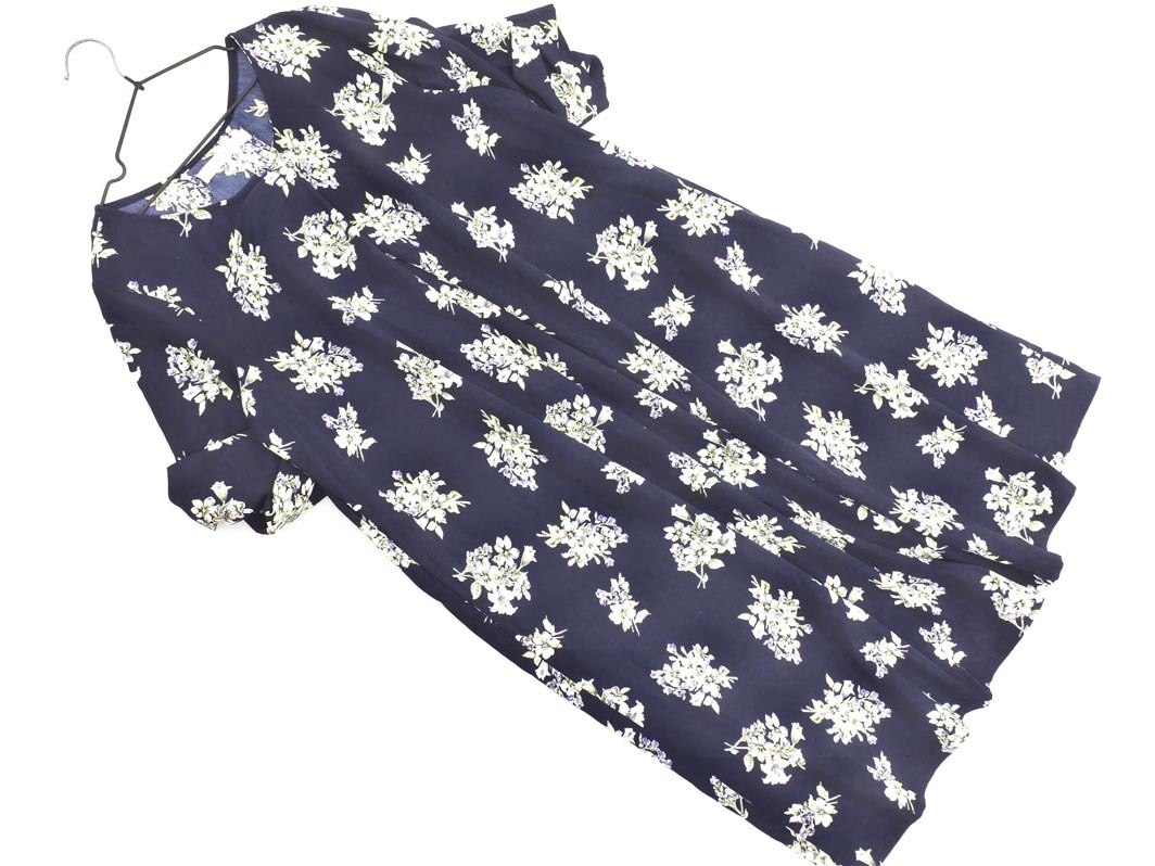 AS KNOW AS アズノゥアズ 花柄 フレア ワンピース 紺 ■◆ ☆ fga3 レディース_画像1