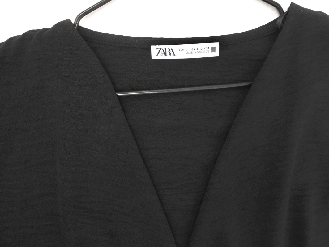 ネコポスOK ZARA ザラ フレンチスリーブ カシュクール風 カットソー sizeL/黒 ■◆ ☆ fga7 レディース_画像4