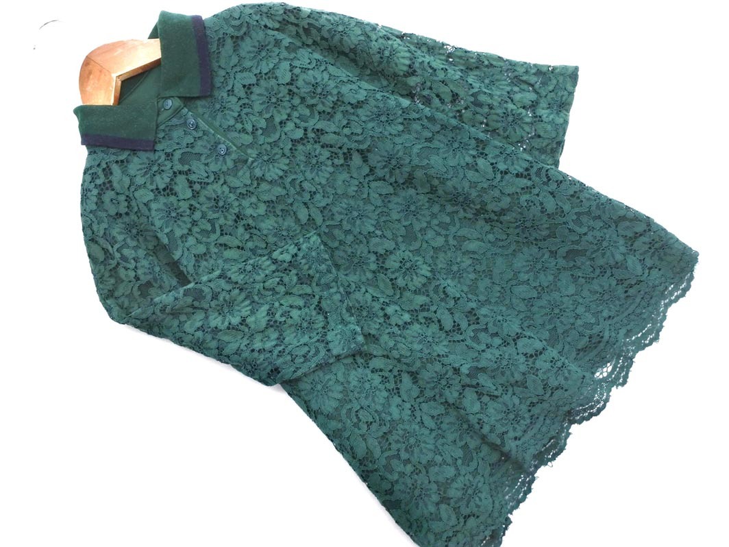 earth music&ecology アースミュージック＆エコロジー レース ポロシャツ sizeF/緑 ■◆ ☆ fga8 レディース_画像1