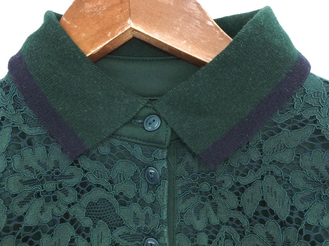 earth music&ecology アースミュージック＆エコロジー レース ポロシャツ sizeF/緑 ■◆ ☆ fga8 レディース_画像2
