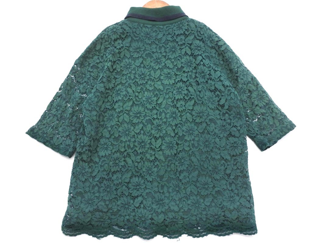 earth music&ecology アースミュージック＆エコロジー レース ポロシャツ sizeF/緑 ■◆ ☆ fga8 レディース_画像5
