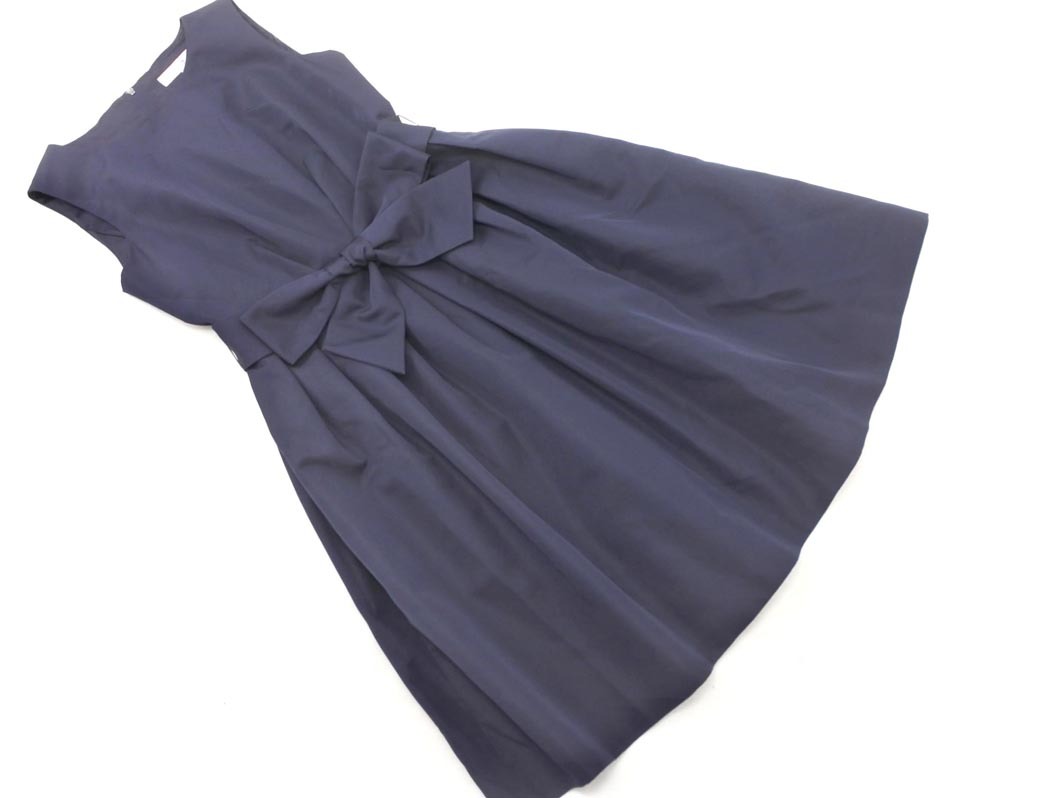 M PREMIER エムプルミエ リボンベルト付き タック ノースリーブ Aライン ワンピース size34/紺 ■◆ ☆ fga7 レディース_画像1