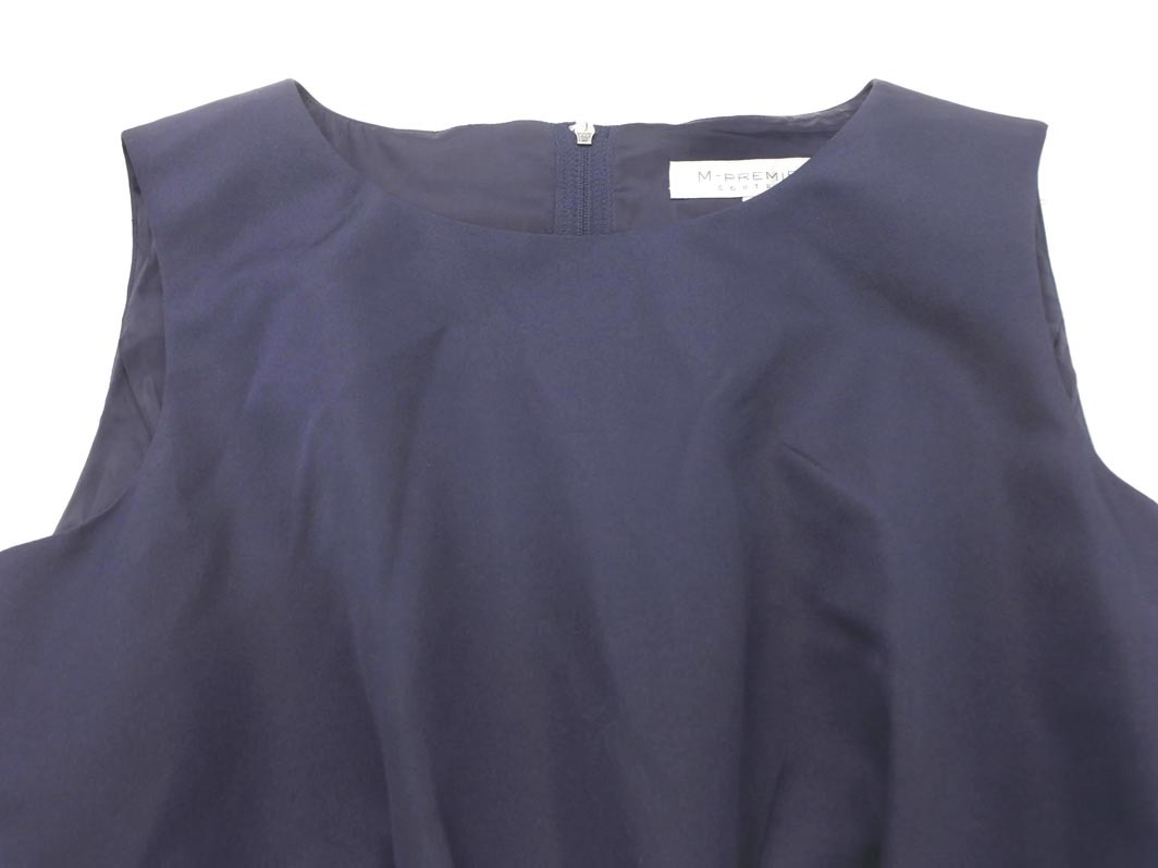 M PREMIER エムプルミエ リボンベルト付き タック ノースリーブ Aライン ワンピース size34/紺 ■◆ ☆ fga7 レディース_画像2
